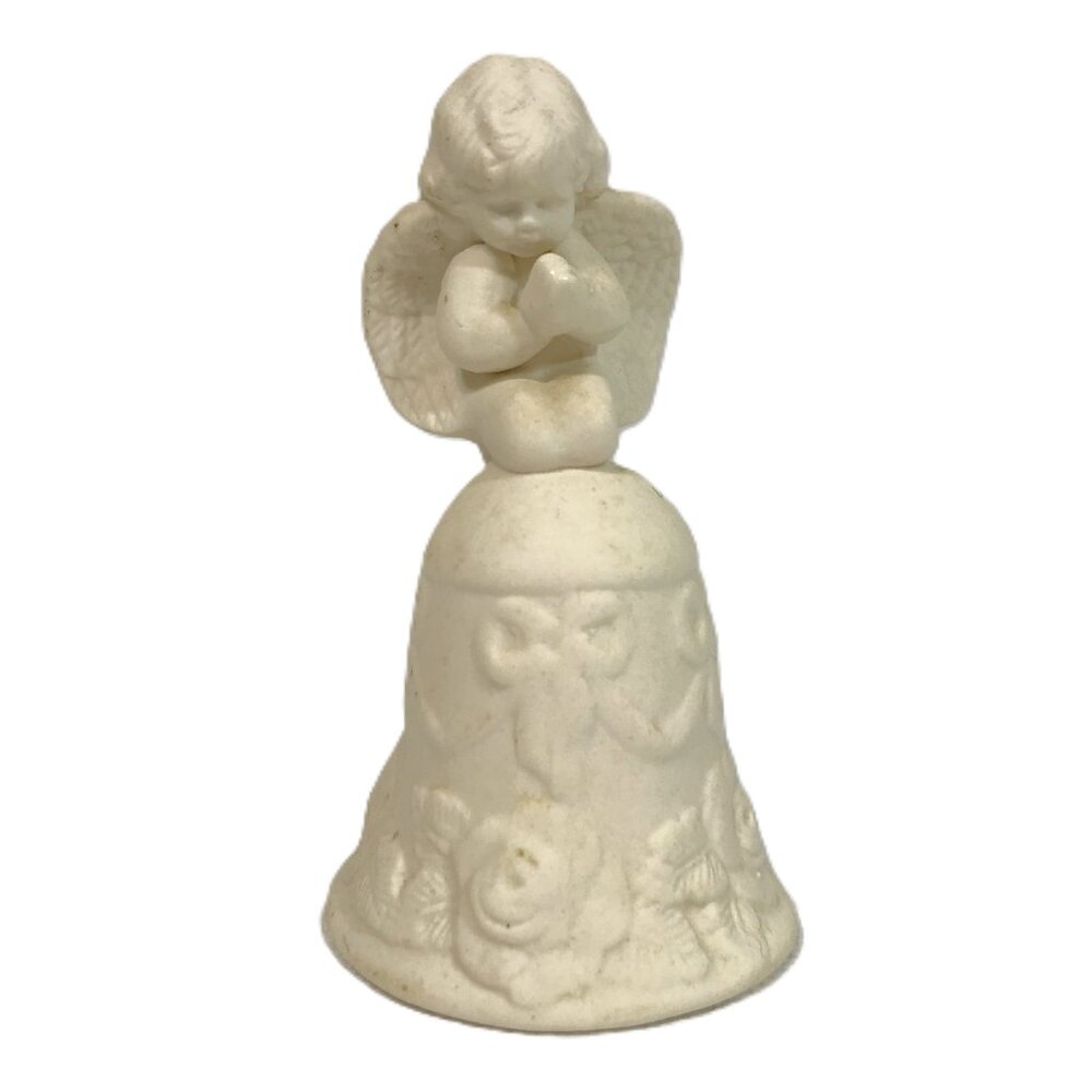 Vintage Porcelain Bisque Christmas Hand Bell Praying Cherub